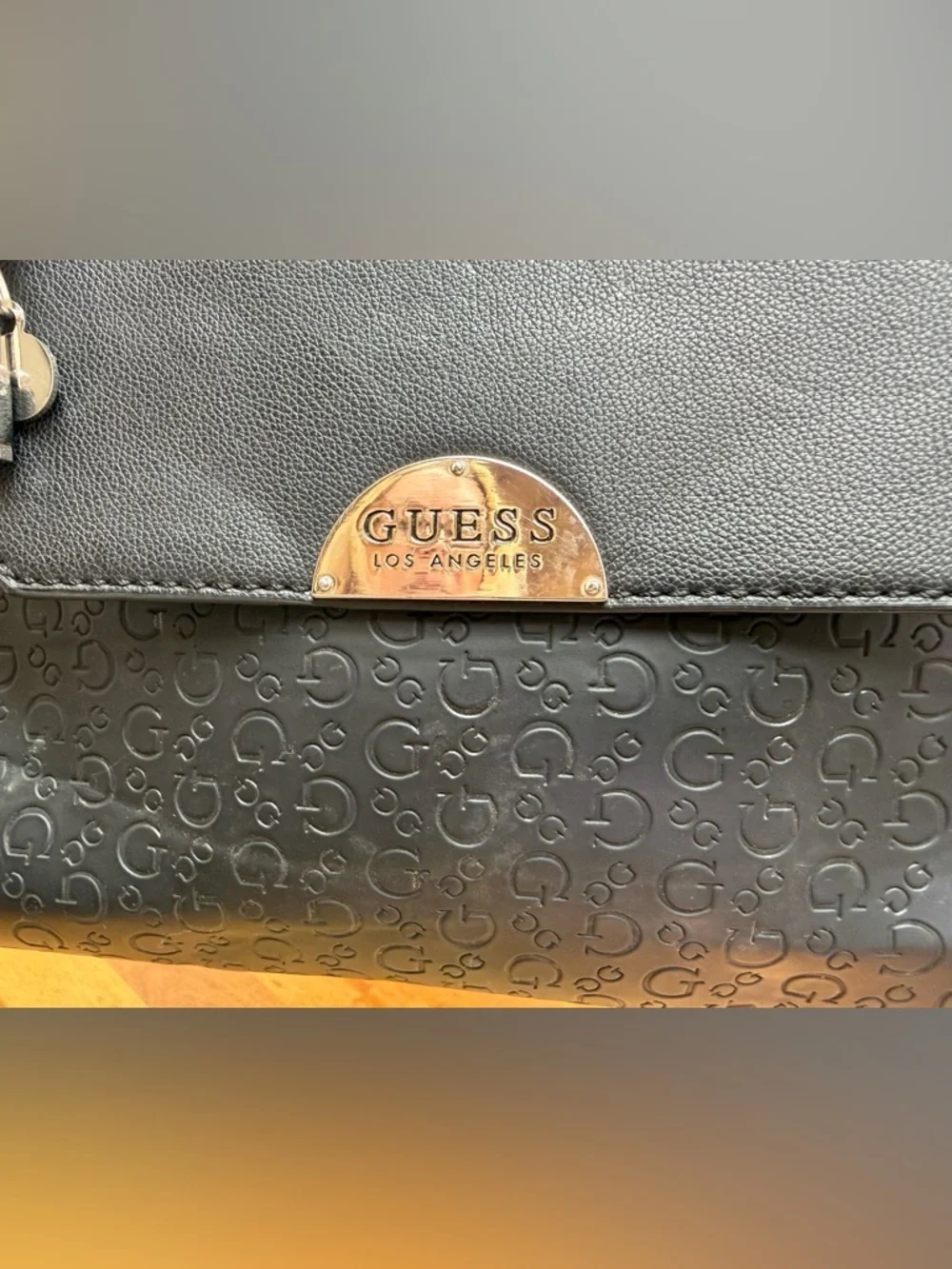Guess Los Angeles Black Logo Embossed Satchel Crossbody Bag